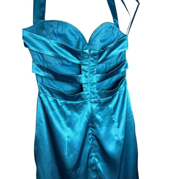 Arden B Sweetheart Double Rope Halter Dress Tropical Turquoise Size 2 Satin Glam - Picture 4 of 8